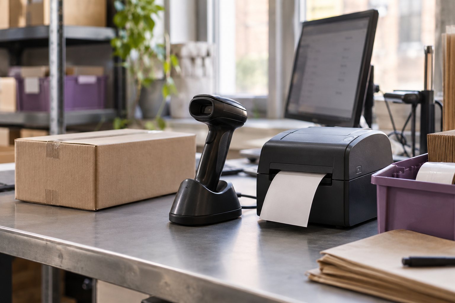 Illustrative scanner and label printer in a connected fulfilment workflow