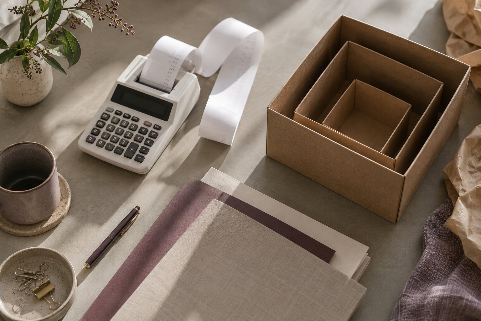 Illustrative calculator and packaging during an operating-cost review