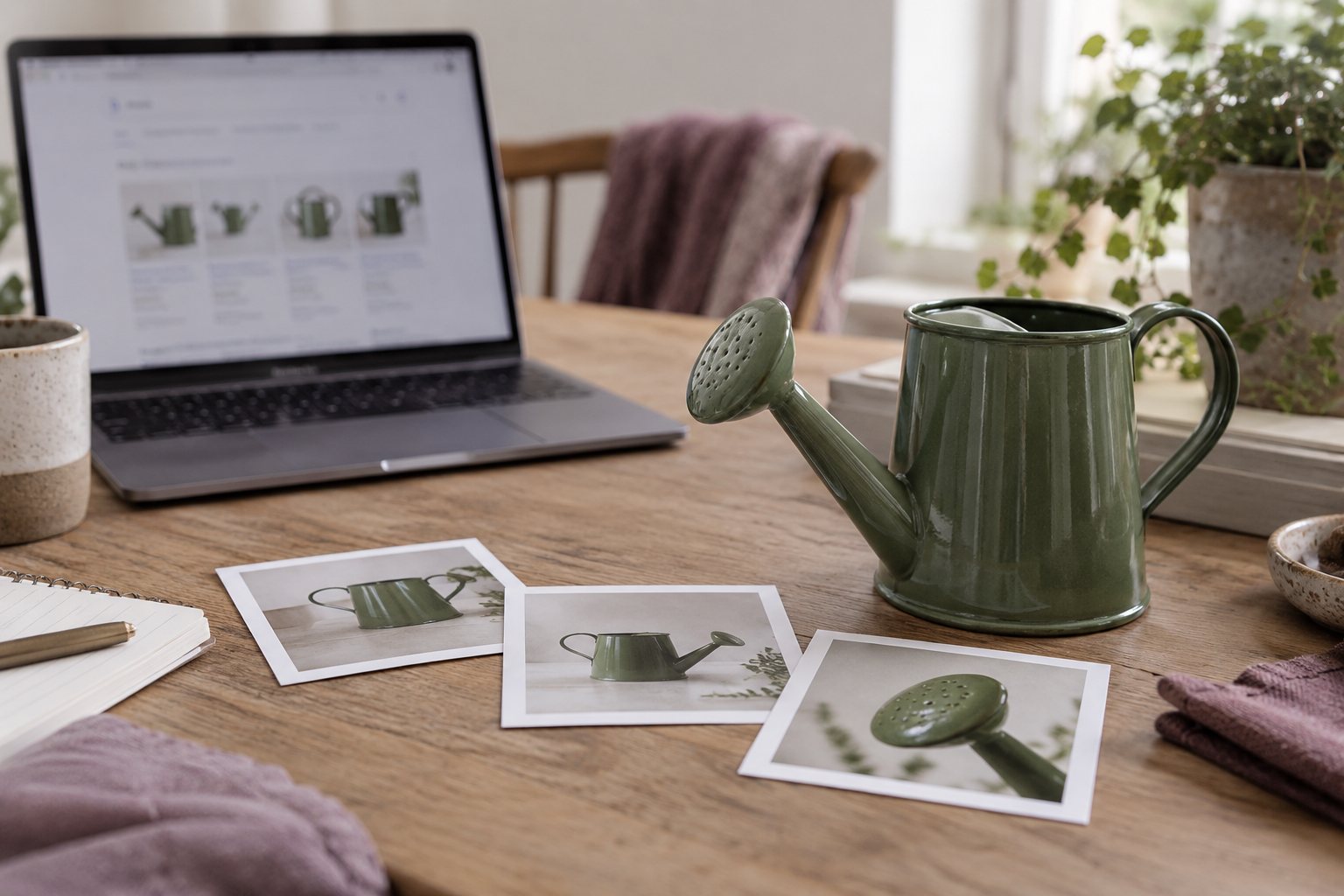Illustrative product, campaign imagery and search review workspace