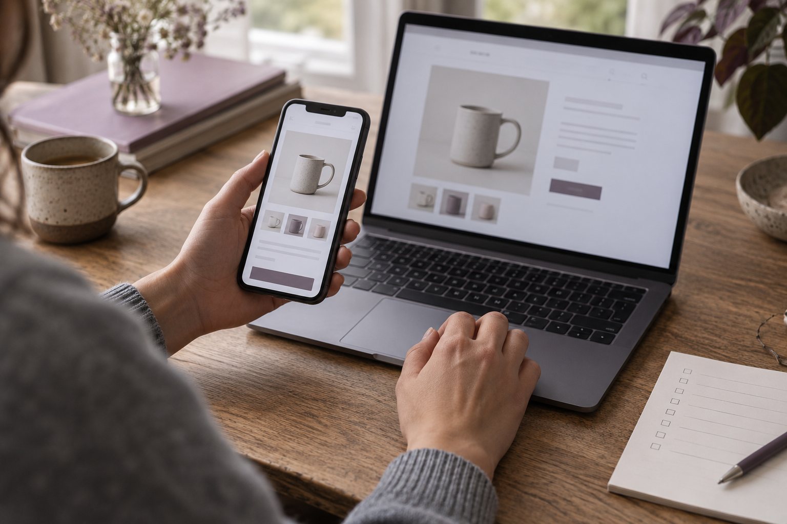 Illustrative mobile and desktop storefront checks