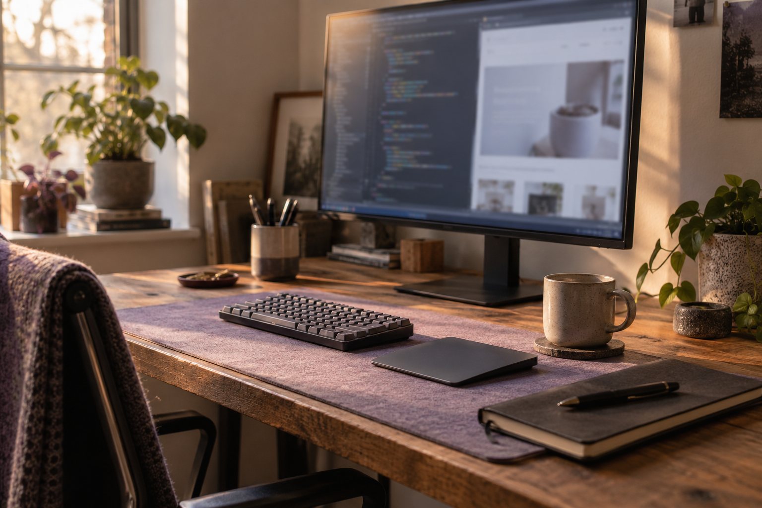 Illustrative theme development workstation with code and storefront preview